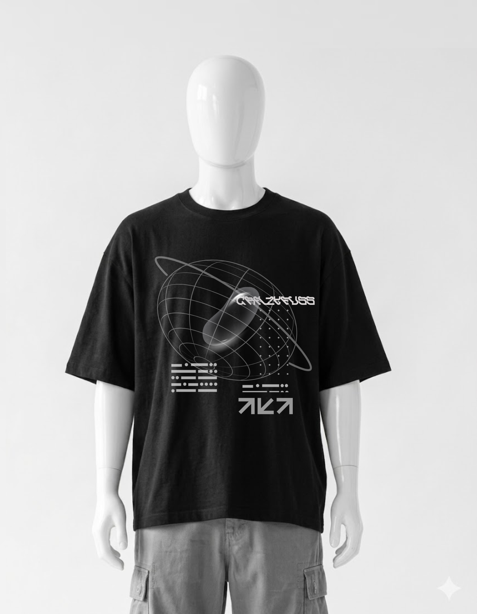 Clean monochrome cyber aesthetic CRAZYFUSS COTTON OVERSIZED T-SHIRT