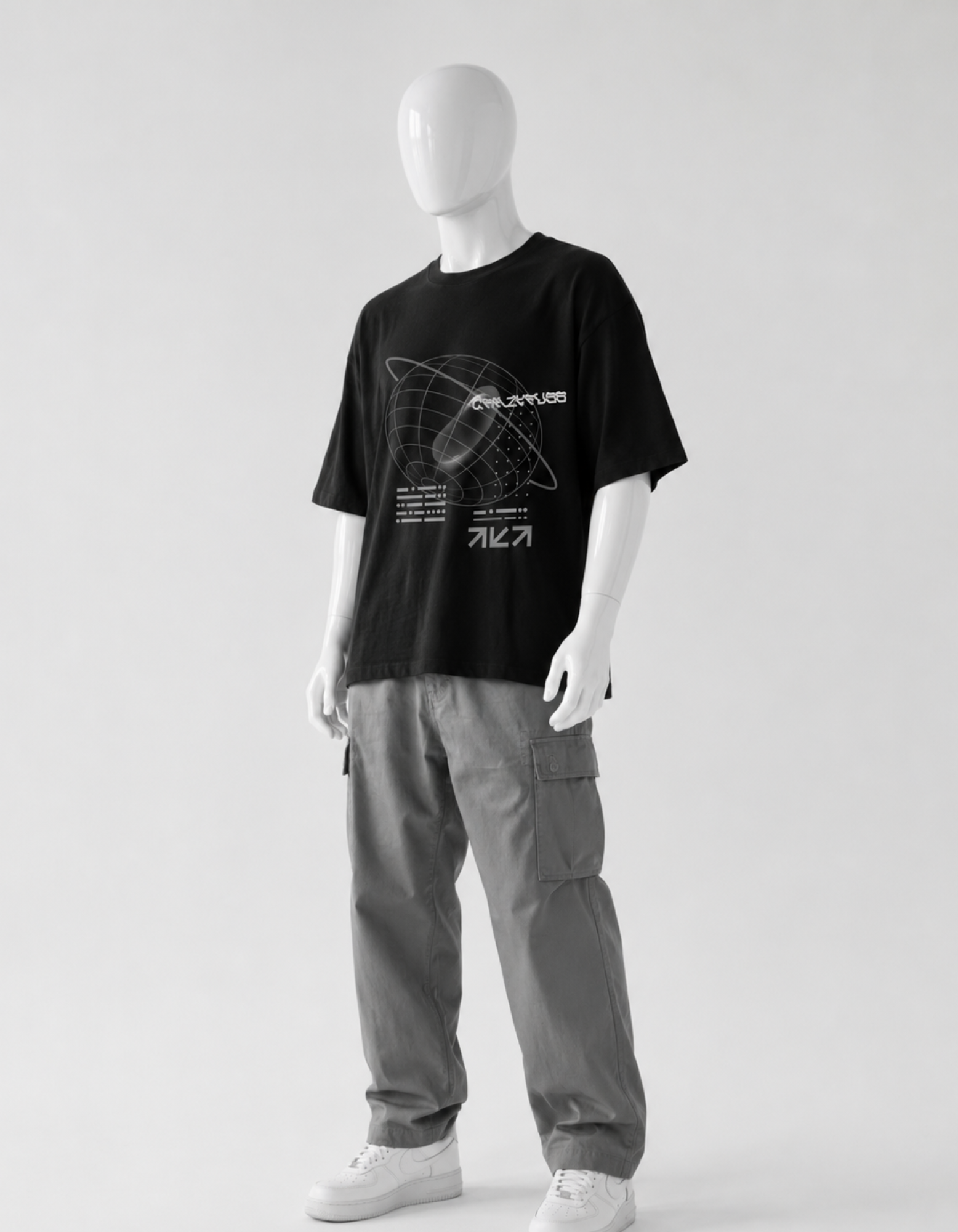 Clean monochrome cyber aesthetic CRAZYFUSS COTTON OVERSIZED T-SHIRT
